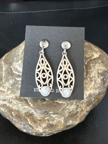 Navajo Pink Mother of Pearl Dangle Inlay Earrings | Sterling Silver | Authentic Native American Handmade | 15301
