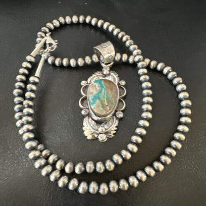 Navajo Blue Boulder Turquoise Necklace Pendant | Sterling Silver | Men's Women's | 16137