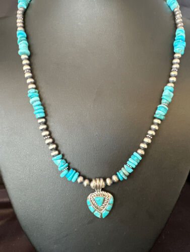 Navajo Kingman Turquoise Pendant Necklace | Sterling Silver | Native American Handmade | 14826