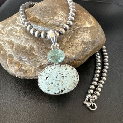 Navajo Women's Dry Creek Turquoise Topaz Pendant Necklace | Sterling Silver | 16310