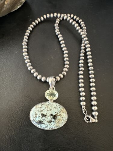 Navajo Dry Creek Turquoise Topaz Pendant Necklace | Sterling Silver | Authentic Native American Handmade | 16437