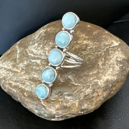 Navajo Blue Larimar Multi-Stone Ring | Authentic Native American Sterling Silver | Multi-Stone | Sz 9.5 | 15973