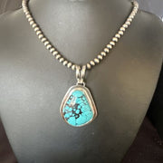 Men's Blue Spiderweb Turquoise Pendant Necklace | Navajo Sterling Silver | Authentic Native American Handmade | 14972