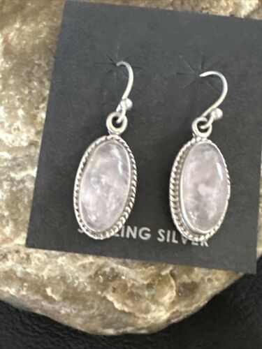 Navajo Pink Mother of Pearl Dangle Inlay Earrings | Sterling Silver | Authentic Native American Handmade | 15306