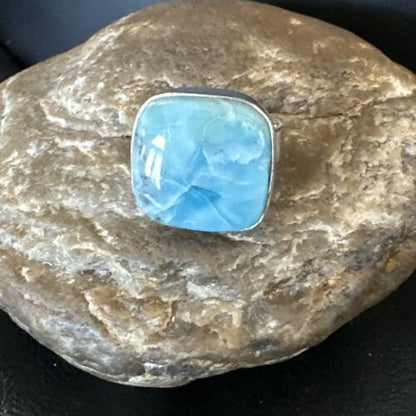 Navajo Blue Larimar Ring | Sterling Silver | Sz 8 | Authentic Native American Handmade | 17649