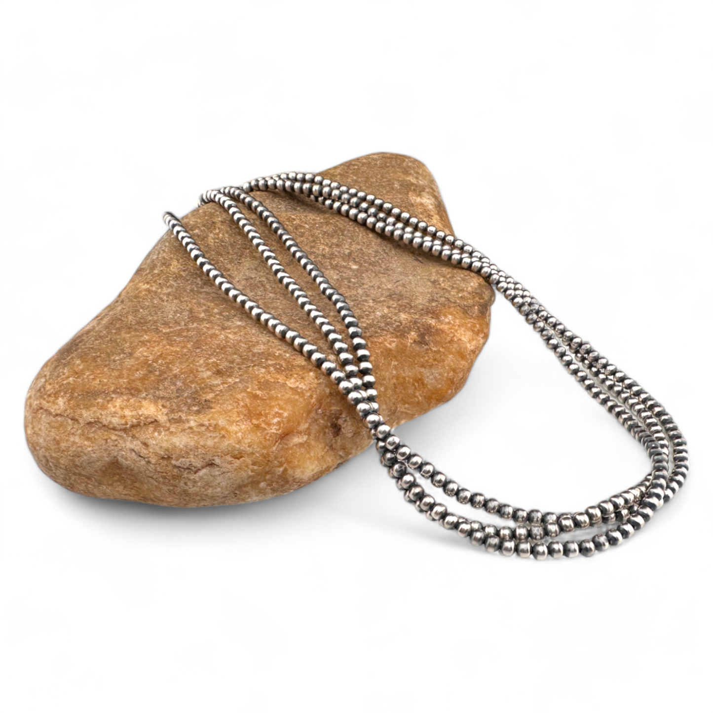 12mm 3 - Strand | Sterling Silver Navajo Pearls | Authentic Native American Handmade Necklace | Length 18"-96"
