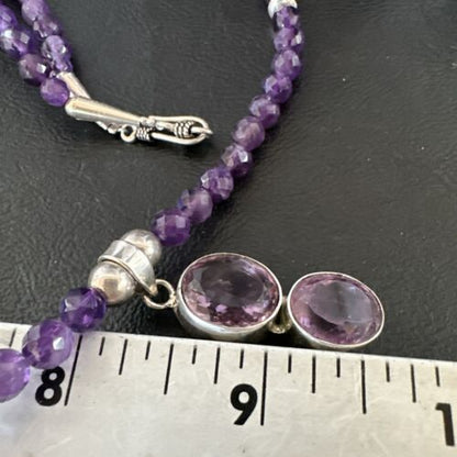 Southwestern Navajo Amethyst Pendant | Sterling Silver Pearls Necklace | 19" | 17502 - Masha USA