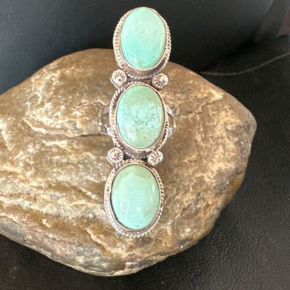 Navajo Blue Dry Creek Turquoise Multi-Stone Ring | Authentic Native American Sterling Silver | Sz 10.5 | 16729