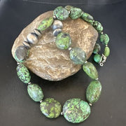 Navajo Green Spiderweb Turquoise Necklace | Sterling Silver | 20" | Authentic Native American Handmade | 17503