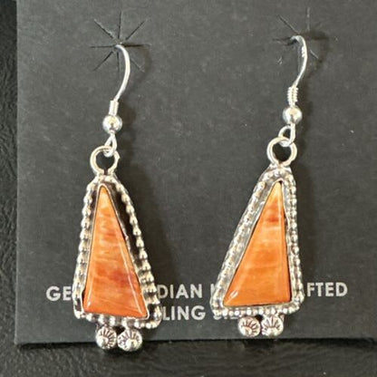 Navajo Orange Spiny Oyster Dangle Earrings | Sterling Silver | Authentic Native American Handmade | 17275