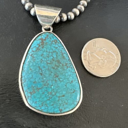 Men's Navajo Blue Spiderweb Turquoise Pendant Necklace | Sterling Silver | Authentic Native American Handmade | 16204