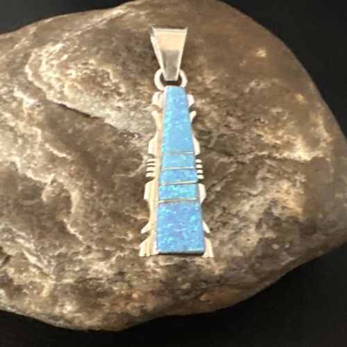 Blue Opal Inlay Pendant Necklace | Navajo Sterling Silver | Authentic Native American Jewelry | 18" | SF15673