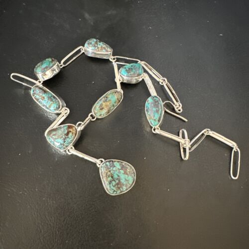 Navajo Blue Spiderweb Turquoise Lariat Necklace | Sterling Silver Pendant | 18" | 14959