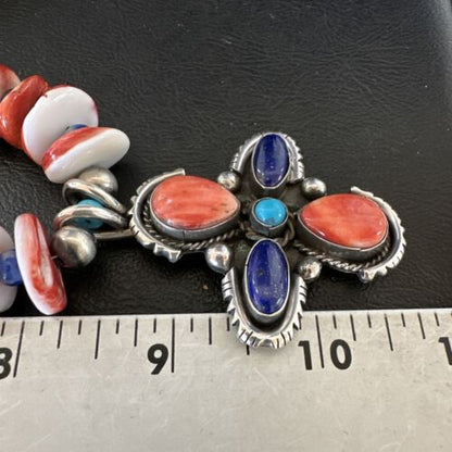Navajo Red Spiny Oyster Lapis Pendant Necklace | Sterling Silver | Multi-Stone | 17668
