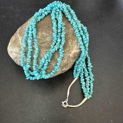 Navajo Blue Kingman Nugget Turquoise Necklace | Sterling Silver | 20" | Authentic Native American Handmade | 17463