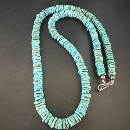 Navajo Blue Turquoise Bead Necklace | 8mm Sterling Silver | 22" | Authentic Native American Handmade | 17581