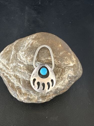 Bearpaw Kingman Turquoise Keyring | Navajo Sterling Silver | Authentic Native American Handmade | 14875