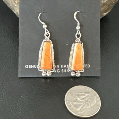 Navajo Orange Spiny Oyster Dangle Earrings | Sterling Silver | Authentic Native American Handmade | 17272