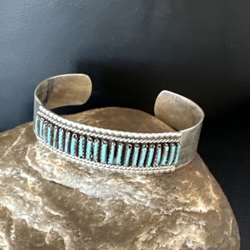 Zuni Blue Turquoise Needle Point Cluster Cuff Bracelet | Sterling Silver | Authentic Native American Handmade | 15067