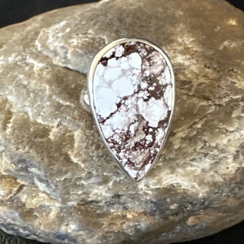 Navajo Wild Horse Turquoise Ring | Sterling Silver | Sz 7 Adjustable | Authentic Native American Handmade | 15547