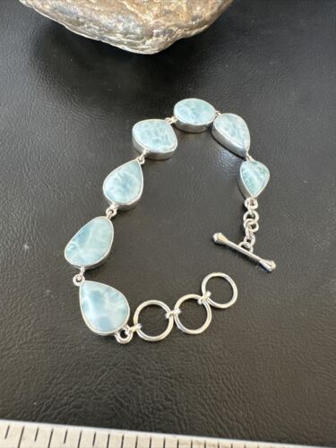 Navajo Blue Larimar Bracelet | Sterling Silver 7 Link | 8" | Authentic Native American Handmade | 16085