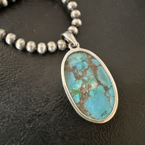 Navajo Blue Spiderweb Turquoise Pendant Necklace | Sterling Silver | Authentic Native American Handmade | 17024