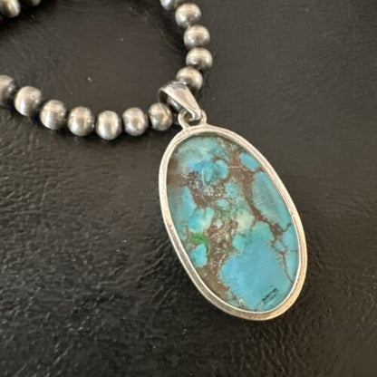 Navajo Blue Spiderweb Turquoise Pendant Necklace | Sterling Silver | Authentic Native American Handmade | 17024