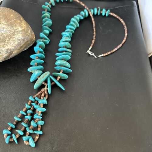 Santo Domingo Spiny Blue Kingman Turquoise Shell Jacla Necklace | 29" | Authentic Native American Handmade | 16000