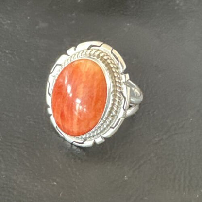 Women's Orange Spiny Oyster Ring | Navajo Sterling Silver | Sz 8.5 | Authentic Native American Handmade | 16032