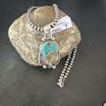 Navajo Blue Turquoise Pendant Necklace | Sterling Silver Pearls | Authentic Native American Handmade | 15653