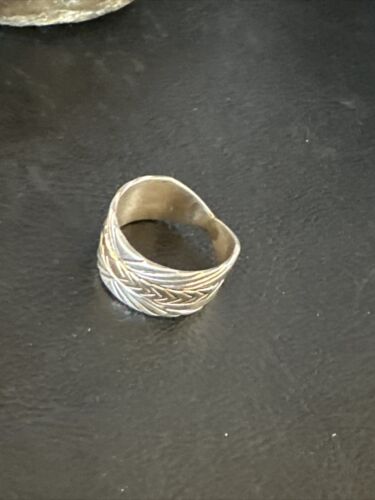 Men's Wedding Band | Wide Navajo Stamped 14K Gold Sterling Silver Ring | Sz 8.5 | 15460
