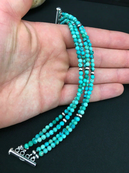 Native American Navajo Blue Turquoise Bracelet | Sterling Silver | 4 Strands | 1087