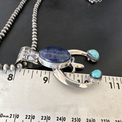 Blue Turquoise Lapis Lazuli Naja Pendant | Navajo Sterling Silver | Authentic Native American Handmade | 16412
