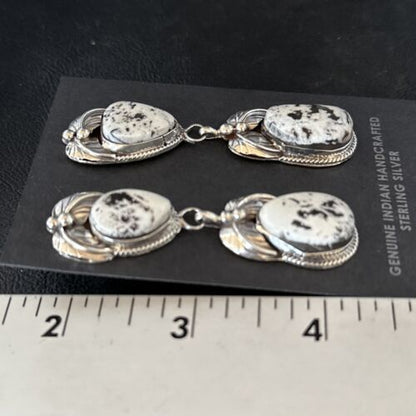 Navajo White Buffalo Turquoise Dangle Earrings | Sterling Silver | 2.5" | Authentic Native American Handmade | 14741