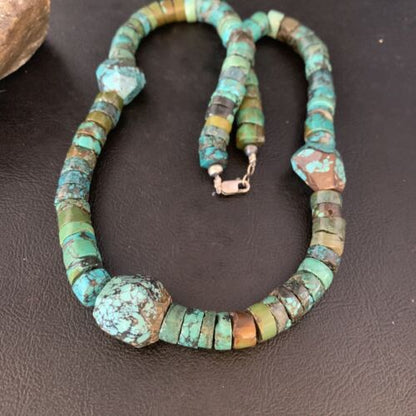 Navajo Turquoise Heishi Spiderweb Necklace | Sterling Silver | 21" | Authentic Native American Handmade | 12505