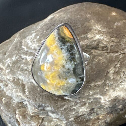 Navajo Yellow Bumblebee Jasper Ring | Sterling Silver | Sz 11 | Authentic Native American Handmade | 16055