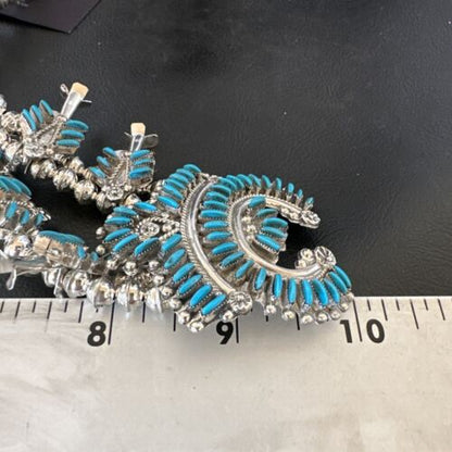 Zuni Turquoise Squash Blossom Necklace with Naja Earrings | Sterling Silver | Native American Handmade | 16541