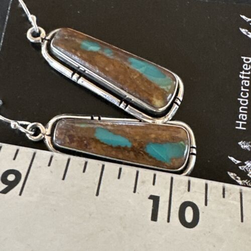Navajo Blue Boulder Turquoise Dangle Earrings | Sterling Silver | Authentic Native American Handmade | 16499