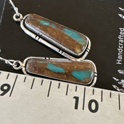 Navajo Blue Boulder Turquoise Dangle Earrings | Sterling Silver | Authentic Native American Handmade | 16499