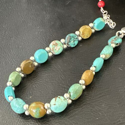 Southwestern Blue Turquoise Bead Link Bracelet | Sterling Silver | 8" | 17234