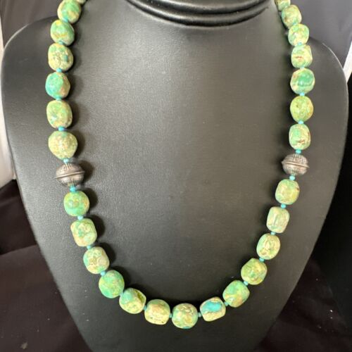 Navajo Blue Green Turquoise Necklace | Sterling Silver | 20" | Authentic Native American Handmade | 15253