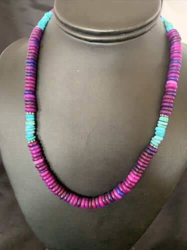 Navajo Purple Sugilite Turquoise Bead Necklace | Sterling Silver | 19" | Authentic Native American Handmade | 11918