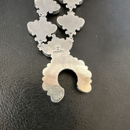 Navajo Orange Spiny Oyster Squash Blossom Necklace | Sterling Silver | Authentic Native American Handmade | 16830