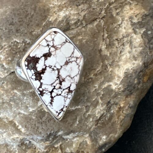 Men's and Women's Wild Horse Turquoise Navajo Ring | Sterling Silver | Sz 7 | Authentic Native American Handmade | 17261