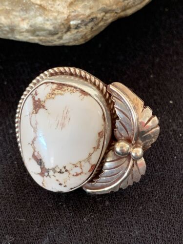 Southwestern Navajo White Buffalo Turquoise Ring | Sterling Silver | Sz 8.5 | 00317