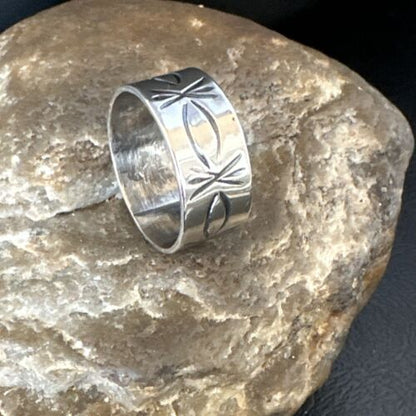 Men's Wide Band Navajo Stamped Ring | Sterling Silver | Sz 12 | Authentic Native American Handmade | 15126
