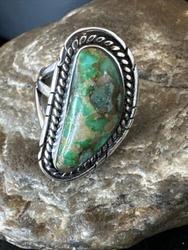 Navajo Green Sonoran Turquoise Ring | Sterling Silver | Sz 8 | Authentic Native American Handmade | 16393