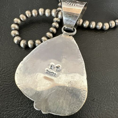 Navajo Blue Kingman Turquoise Necklace Pendant | Sterling Silver | Authentic Native American Handmade | 17476