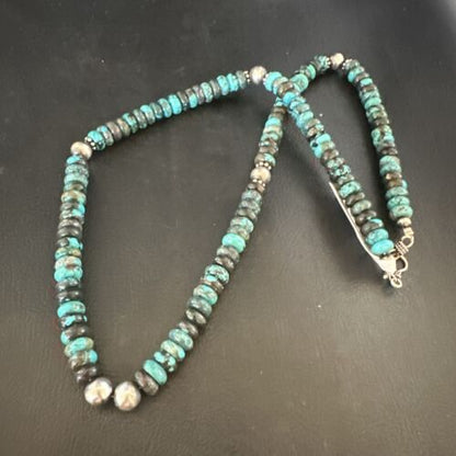 Men's Blue Spiderweb Turquoise Necklace | 8mm | Navajo Sterling Silver | 22" | Authentic Native American Handmade | 11702
