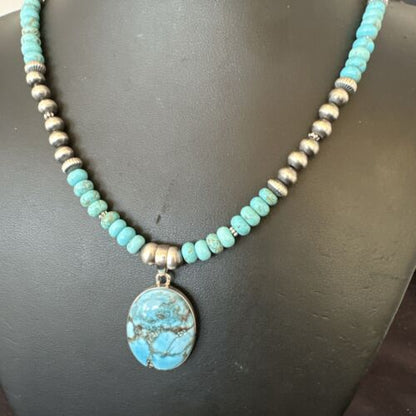 Navajo Men's Blue Spiderweb Turquoise Pendant Necklace | Sterling Silver | Authentic Native American Handmade | 17116